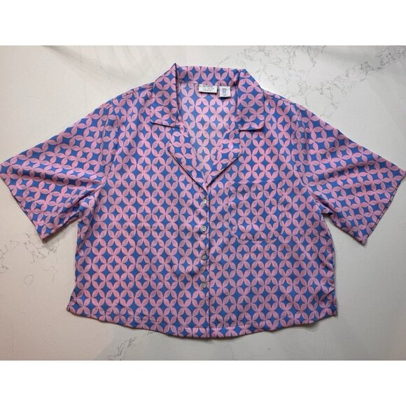 Sigrid Olsen Sleepwear Women Medium Pink Blue Button Pajama Top Only India - Picture 1 of 10